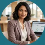 Professional woman at desk with laptop in office