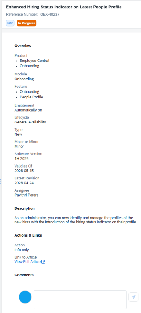 Hiring status indicator feature overview page